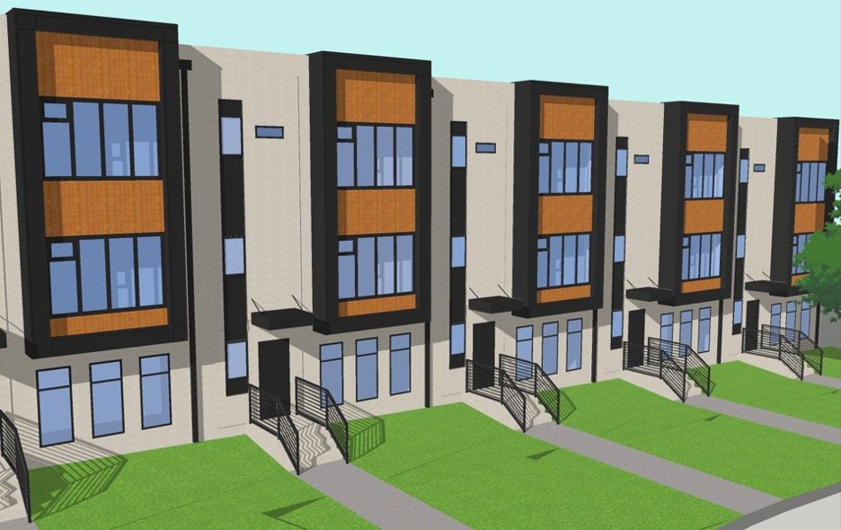 Rendering of the townhomes from the street